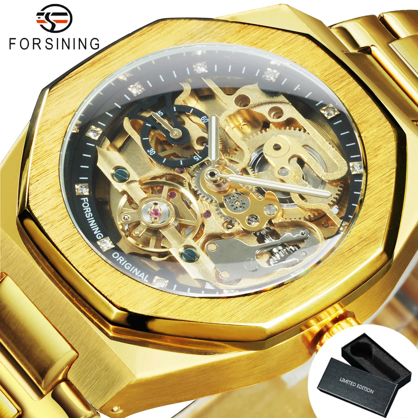 Tourbillon Skeleton Mechanical Watch for Men Luminous Hands Stainless Steel Strap Fashion Business Automatic Watches