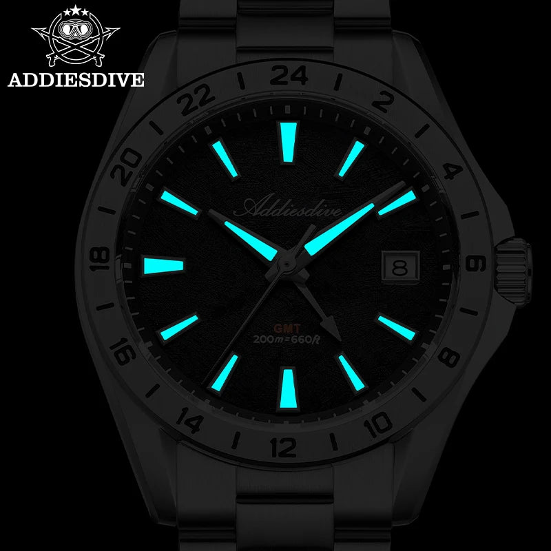 Stand Out Bold Presence — ADDIESDIVE Swiss Ronda GMT, Sapphire Crystal, 200M Dive-Rated