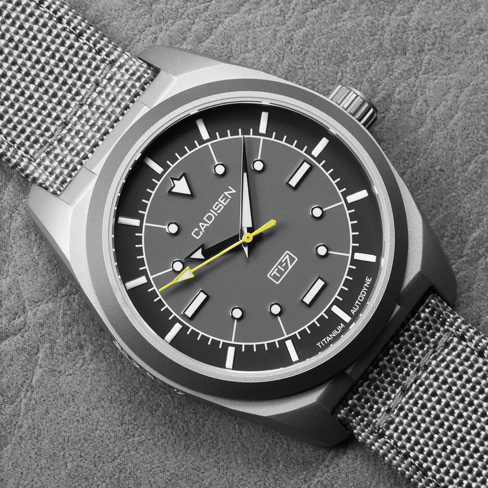 CADISEN TI-7 Autodyne Canvas Strap — Genuine Titanium Automatic Watch, Sapphire Crystal, Miyota 8215