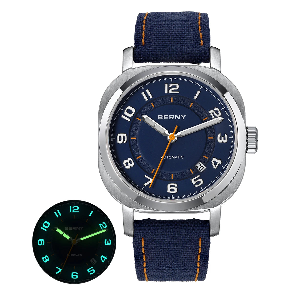 Head Turning BERNY Automatic — Women's Pillow Cushion Watch, Automatic Movement, Sapphire, Canvas Strap
