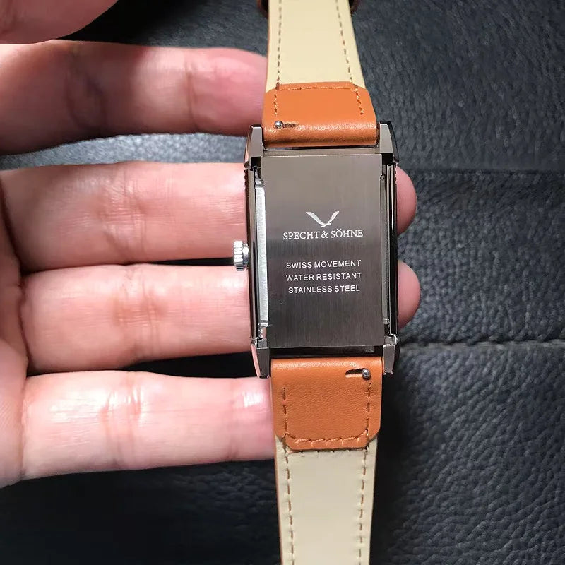 Specht & Söhne SP0028 — Reversible Flip-Case Square Watch, Leather Strap, Sapphire Crystal