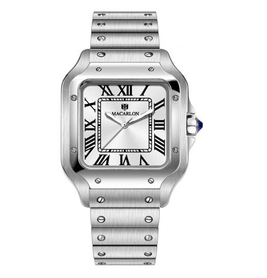 Classic Reimagined — MACARLON 1715 Square Automatic Fashion Watch, Sapphire Crystal, Stainless Steel