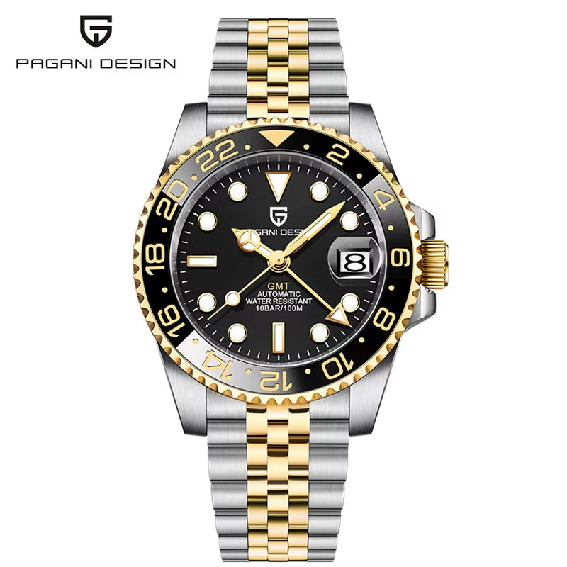 PD-1662 Luxury GMT Men Mechanical Wristwatch Sapphire Glass Stainless Steel 100M Waterproof Automatic Watches