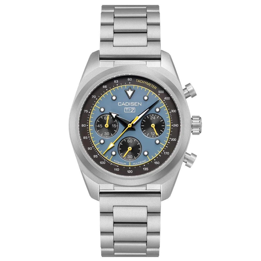 CADISEN TI-7 MULTISYNC titanium chronograph mens watch with blue dial