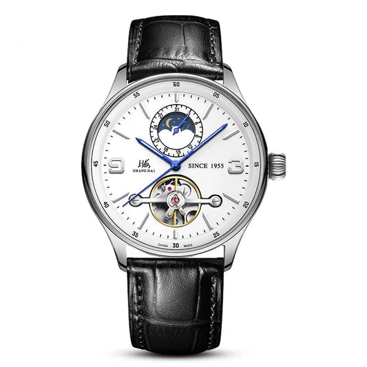 Shanghai S8950 starry sky open-heart automatic watch with day-night window, Seagull ST2571 movement