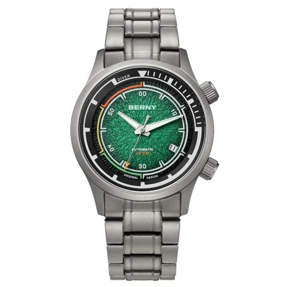 BERNY Titanium Diver automatic dive watch, solid titanium case and band, 200m water resistance