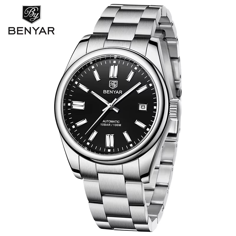 BENYAR 5185 Seagull ST6 Movement Automatic Mechanical Watches Stainless Steel Business Watches Wristwatch for Men