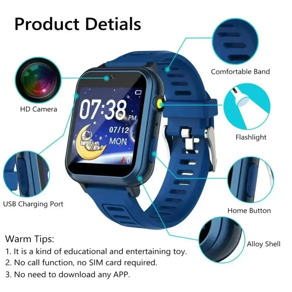 Children'S Wristwatch 24 Games Kids Smart Watch Music Play Pedometer Tracker Time Display Video Audio Record Torch Smartwatch