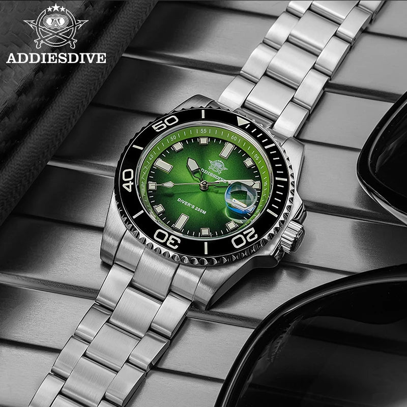 Watch for Men AD2089 Diver Watch Fashion Gradient 41Mm Rotatable Bezel Quartz Watches Waterproof 20Bar BGW9 Luminous