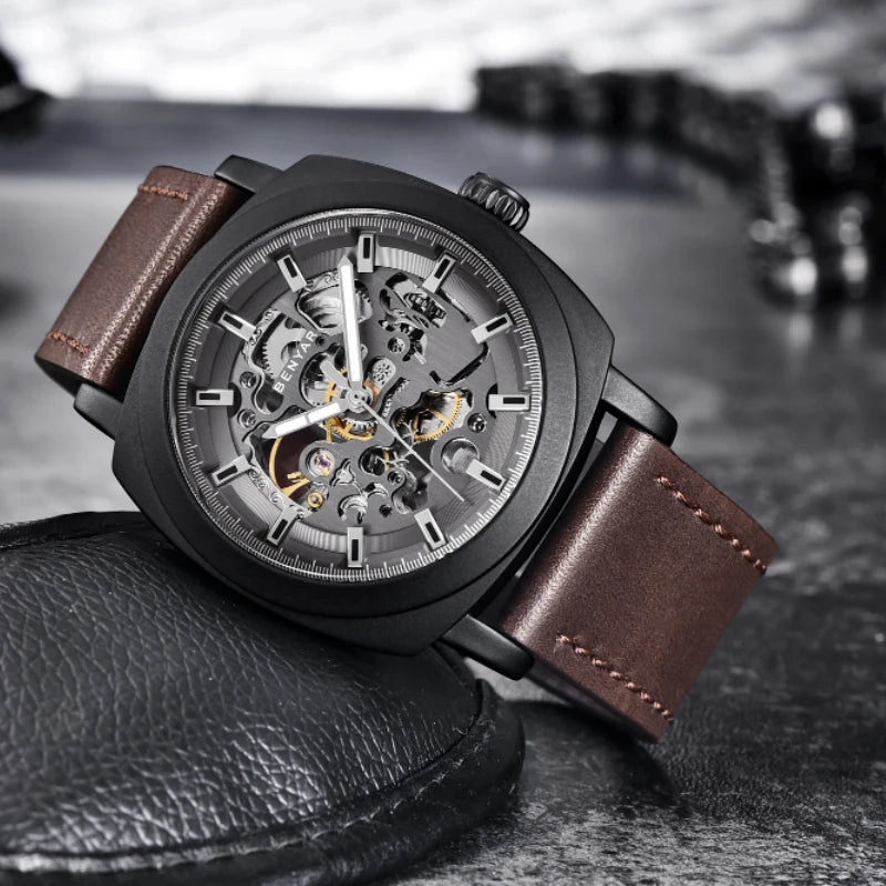 Watch for Men Luxury Skeleton Tourbillon Automatic Mechanical Mens Watch 30M Waterproof Leather Strap Sports Reloj Hombre