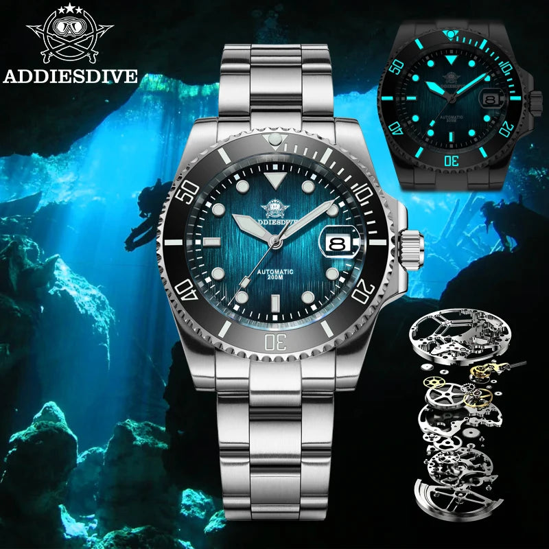 Luxury Fashion Diver Automatic Mechanical Watch Sunburst Dial 200M Waterproof Men'S Watches Relogio Masculino AD2536