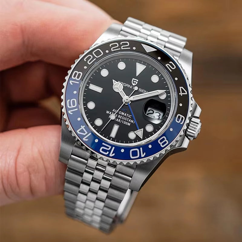 PD-1662 Luxury GMT Men Mechanical Wristwatch Sapphire Glass Stainless Steel 100M Waterproof Automatic Watches