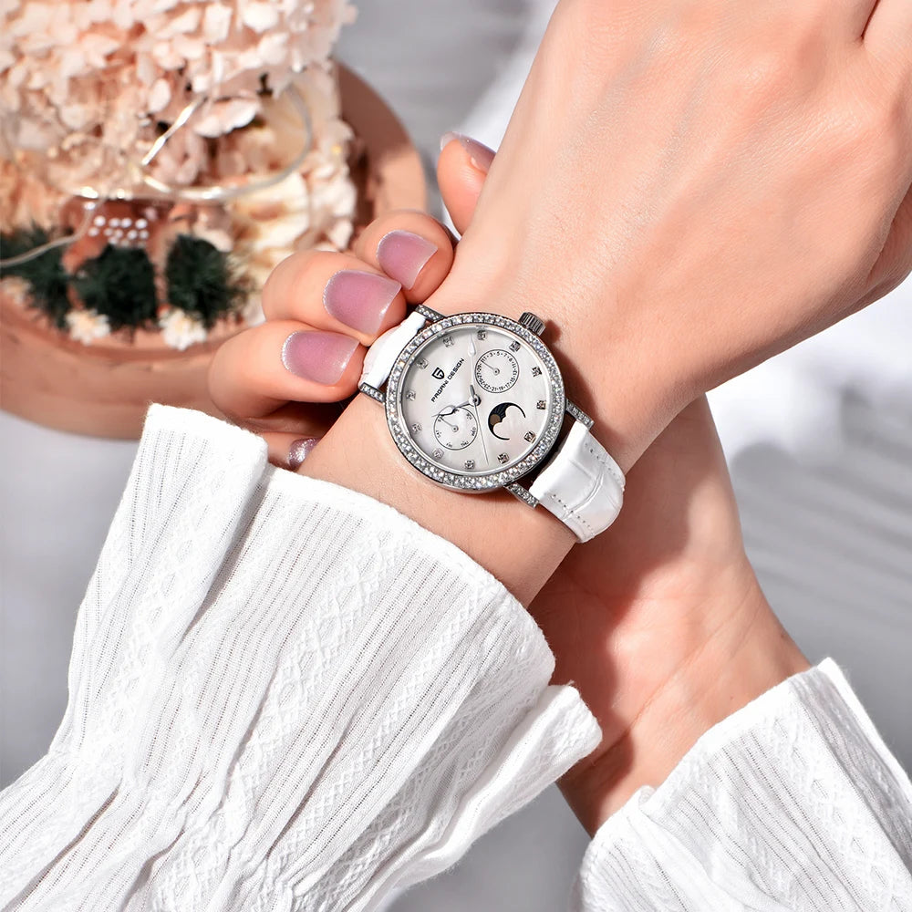2024  New 33MM Fashion Multifunctional Women Quartz Watches 50M Waterproof Sapphire Glass Moonphase Watch for Women