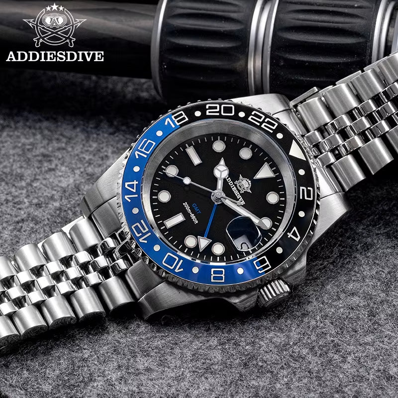 Watch Men GMT Quartz Watch 200M Waterproof Bidirectional Rotating Bezel Super Luminous Stainless Steel Wrist Watch