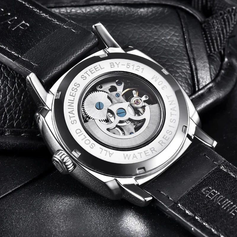 Watch for Men Luxury Skeleton Tourbillon Automatic Mechanical Mens Watch 30M Waterproof Leather Strap Sports Reloj Hombre