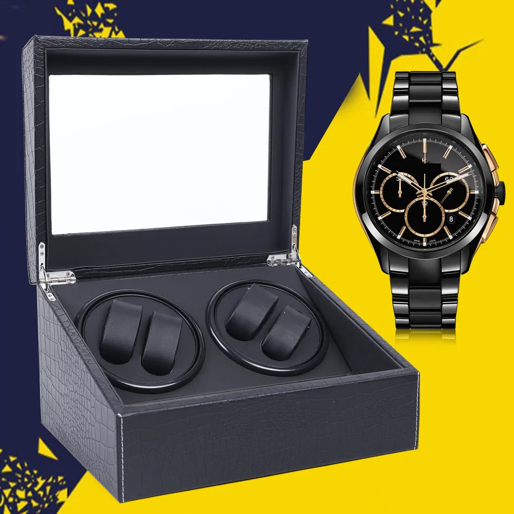 Black High Quality 4+6 Watch Winder Automatic Watch Display Box Luxury Storage Box