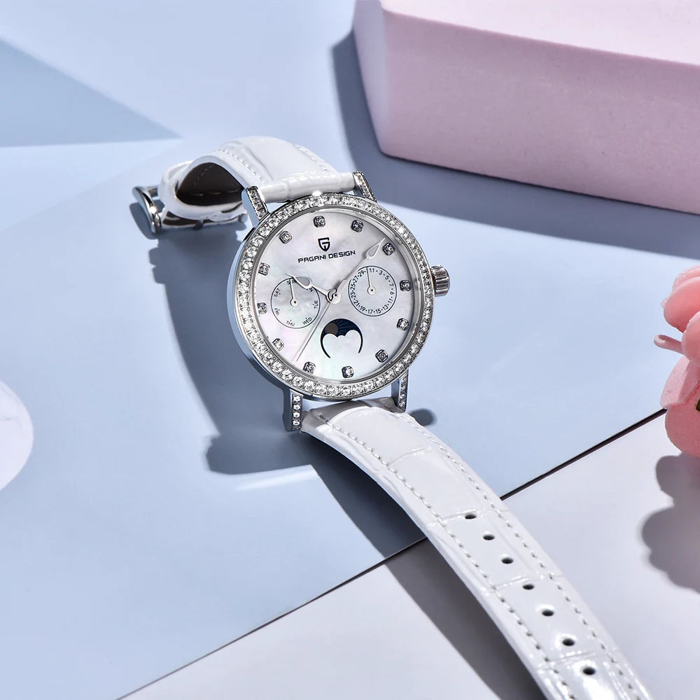 2024  New 33MM Fashion Multifunctional Women Quartz Watches 50M Waterproof Sapphire Glass Moonphase Watch for Women