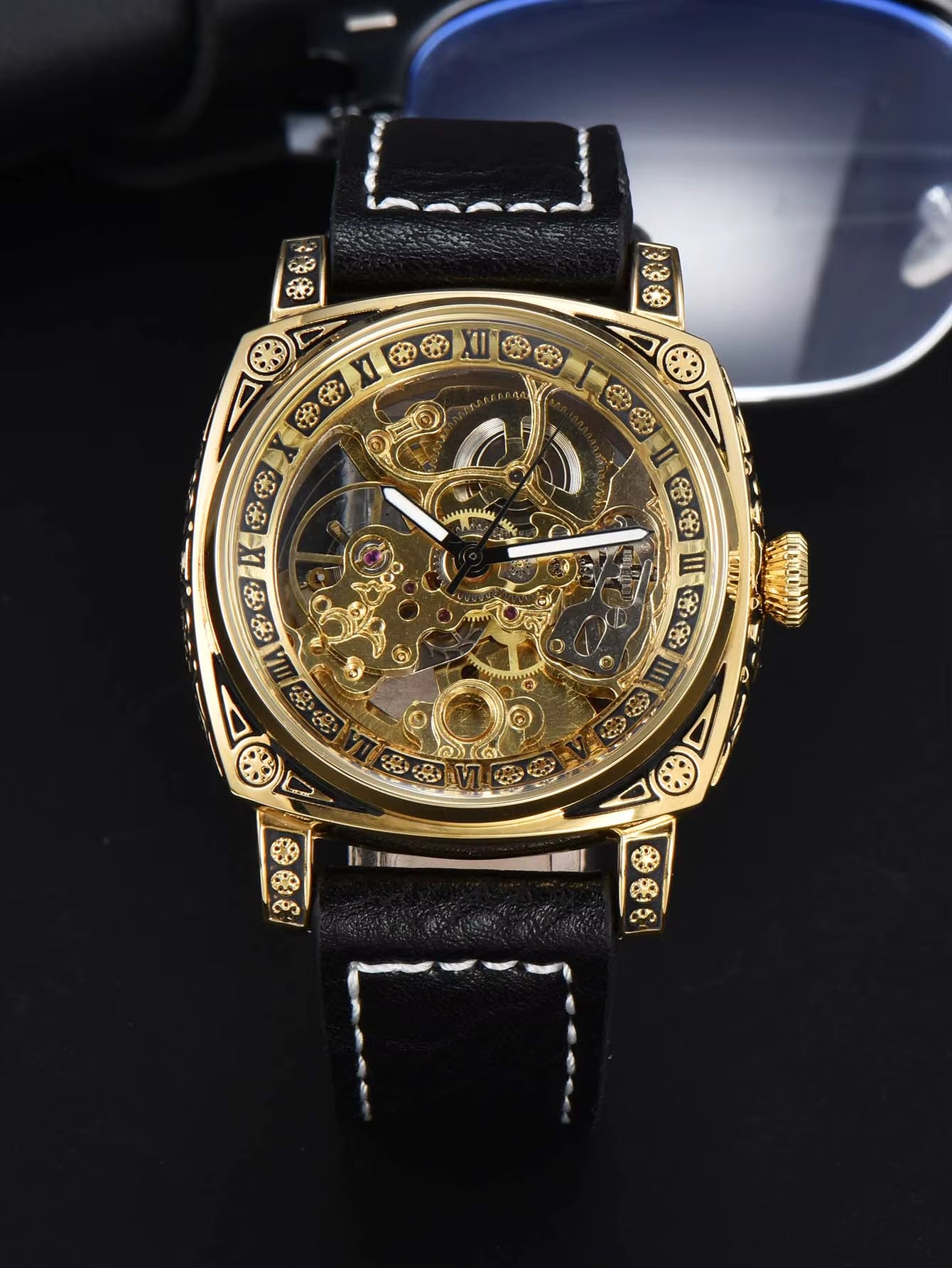 Men Automatic Watch Retro Style Mechanical Watches Skeleton Carve Waterproof Leather No Logo Mens Watch Boyfriend'S Gift