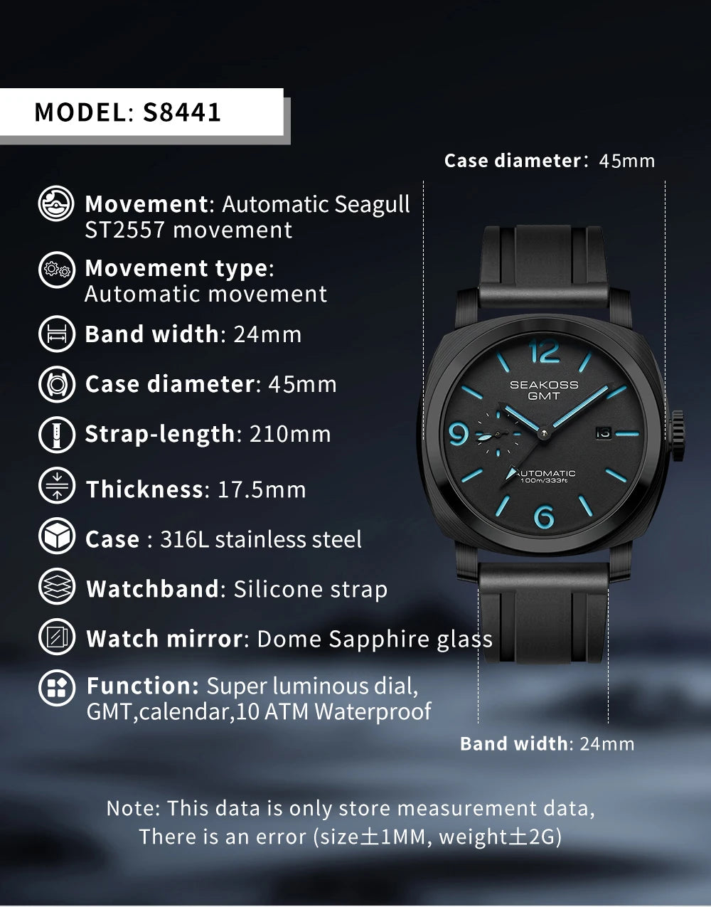 GMT Men‘S Diving Automatic Mechanical Watches Seagull ST2557 Movement 316L Super Luminous Calendar 10Bar Reloj Homber