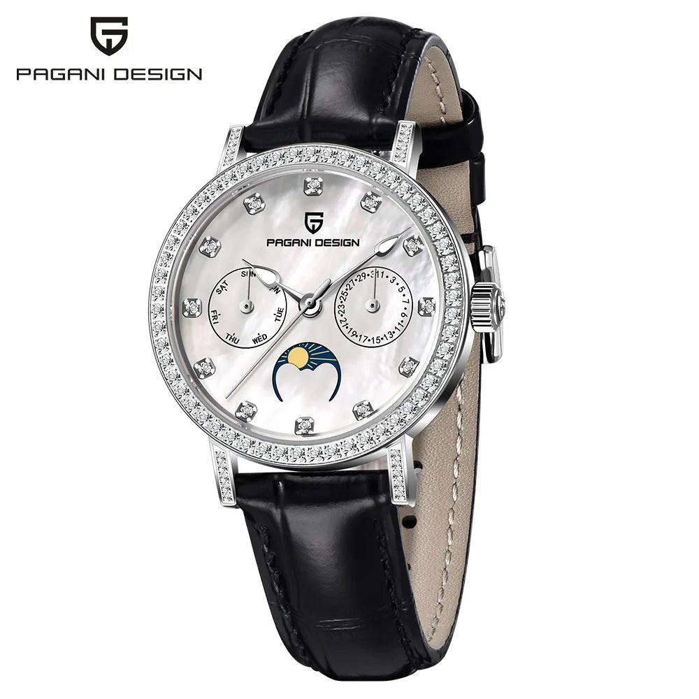 2024  New 33MM Fashion Multifunctional Women Quartz Watches 50M Waterproof Sapphire Glass Moonphase Watch for Women