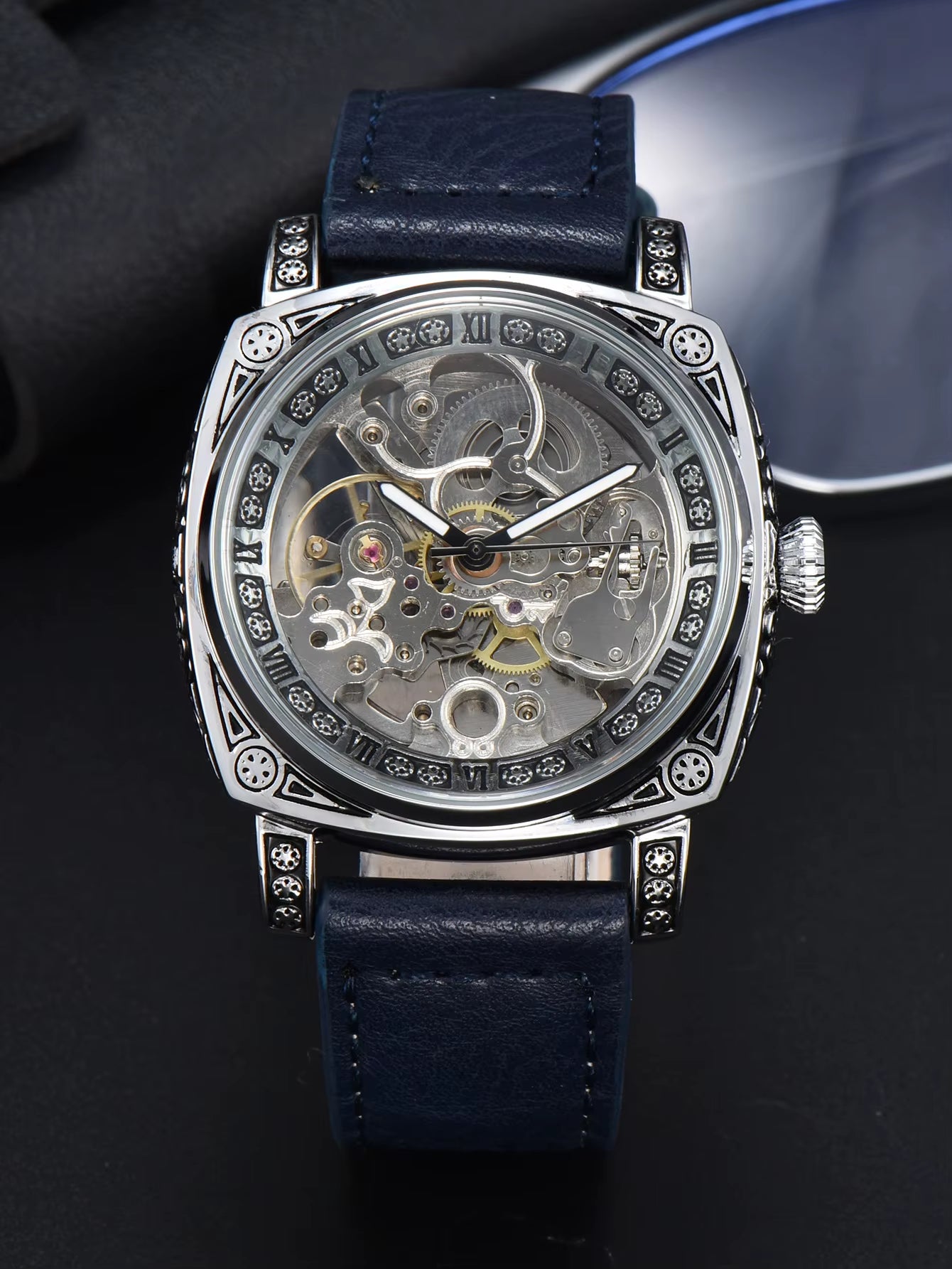 Men Automatic Watch Retro Style Mechanical Watches Skeleton Carve Waterproof Leather No Logo Mens Watch Boyfriend'S Gift