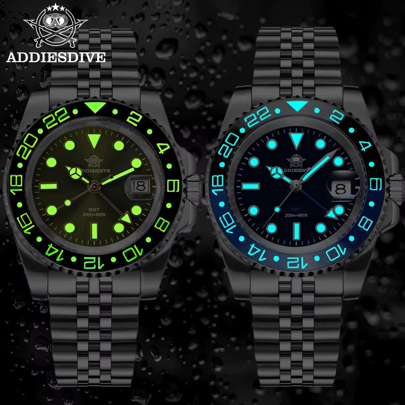 Watch Men GMT Quartz Watch 200M Waterproof Bidirectional Rotating Bezel Super Luminous Stainless Steel Wrist Watch