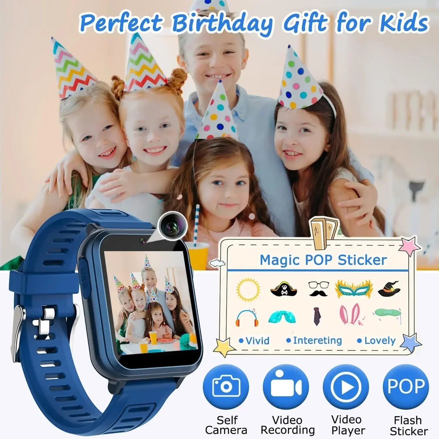 Children'S Wristwatch 24 Games Kids Smart Watch Music Play Pedometer Tracker Time Display Video Audio Record Torch Smartwatch