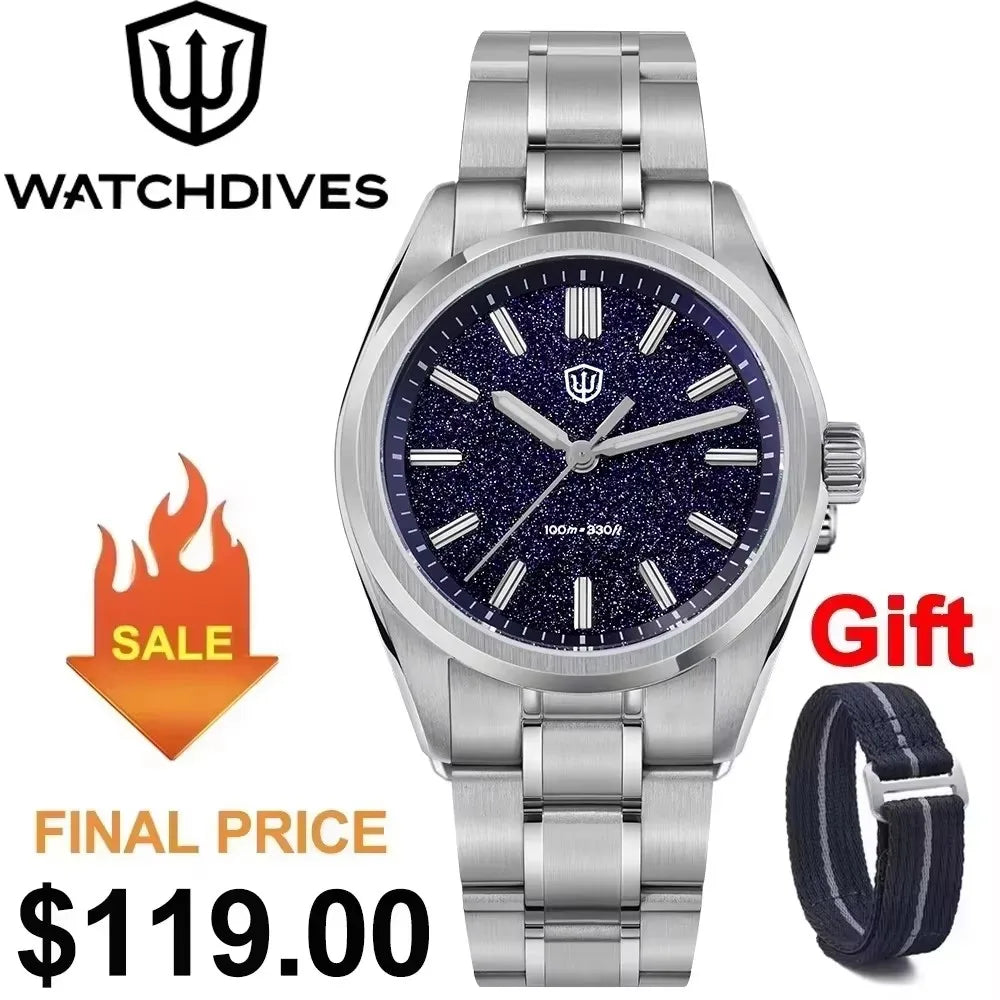 WD0003B Original Design Aventurine Dial Men Watch VH31 Sweep Seconds Quartz Movement 36Mm Watches Luminous Waterproof
