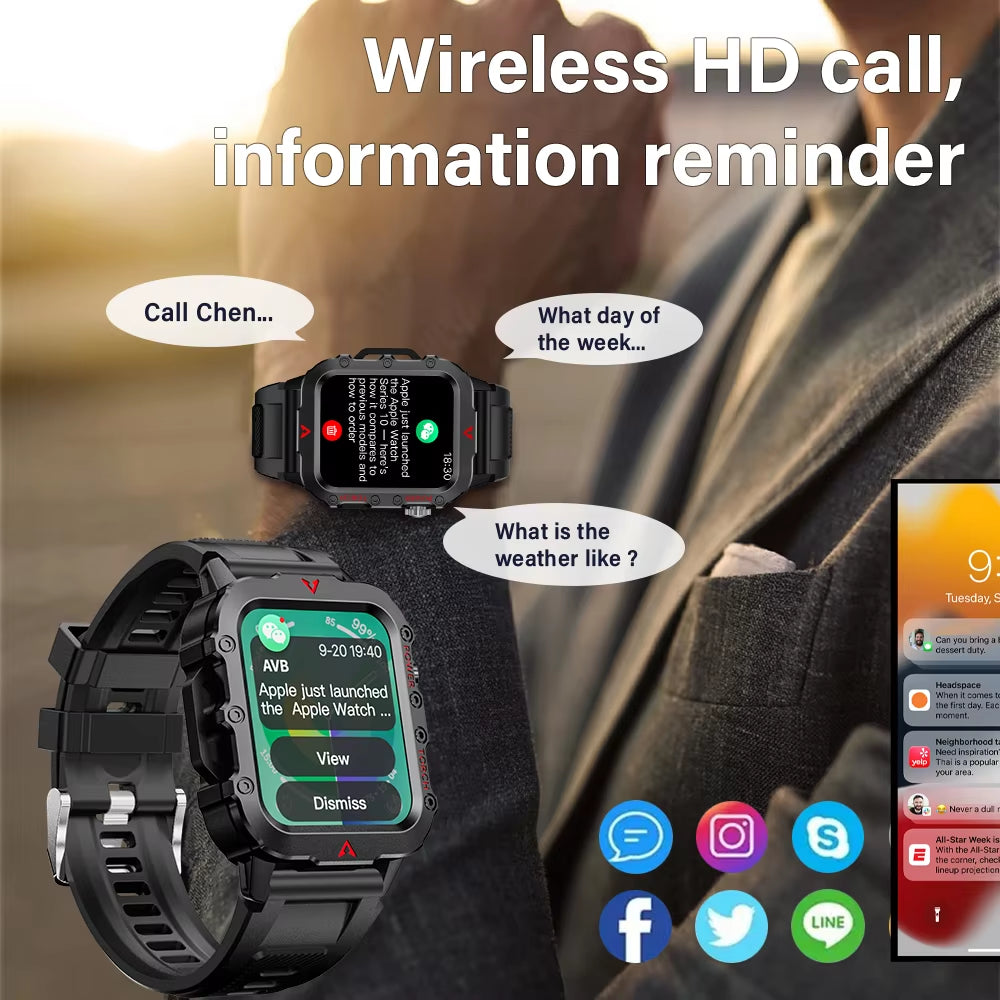 Men Sports Smart Watch 1.71 Screen Blood Oxygen Bluetooth Talking Watch Multi Sport LED Flashlight Outdoor Smart Watch