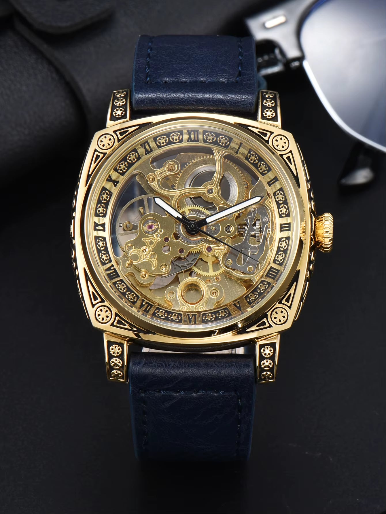 Men Automatic Watch Retro Style Mechanical Watches Skeleton Carve Waterproof Leather No Logo Mens Watch Boyfriend'S Gift