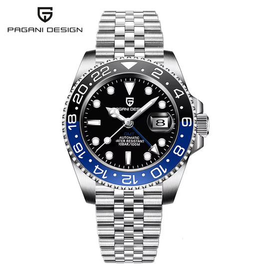 PD-1662 Luxury GMT Men Mechanical Wristwatch Sapphire Glass Stainless Steel 100M Waterproof Automatic Watches