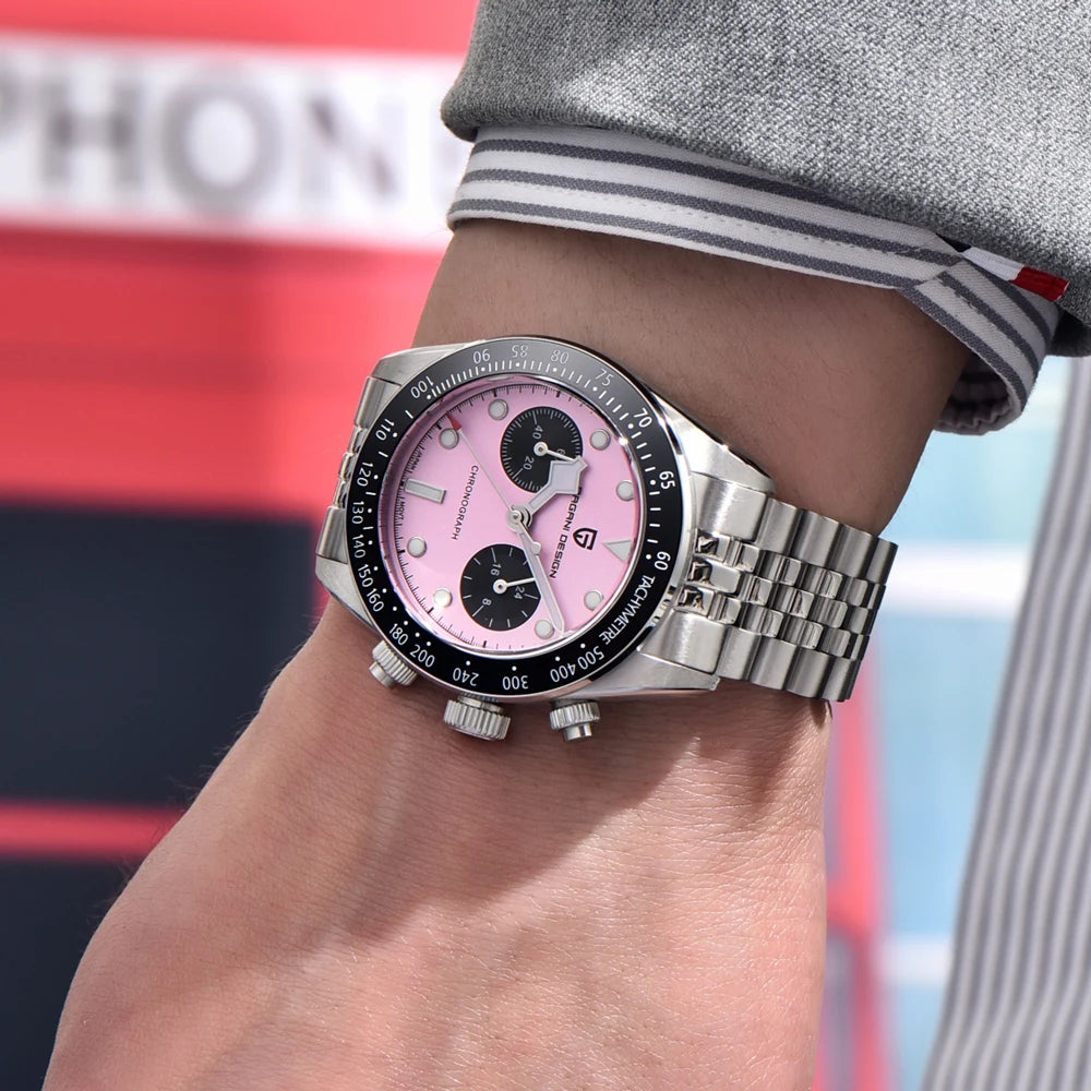 2025 New  Panda Men'S Watches Luxury Quartz Wristwatches Chronograph Man Watch AR Sapphire Mirror VK64 Clock Gifts