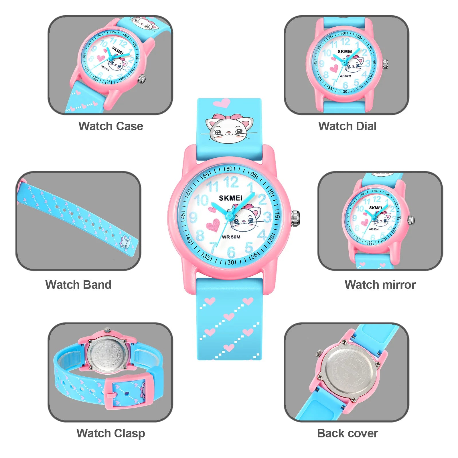 50M Waterproof Children'S Quartz Watch Cartoon Watches Small Dial Muticolour Strap Sports Children'S Kids Watches Gift