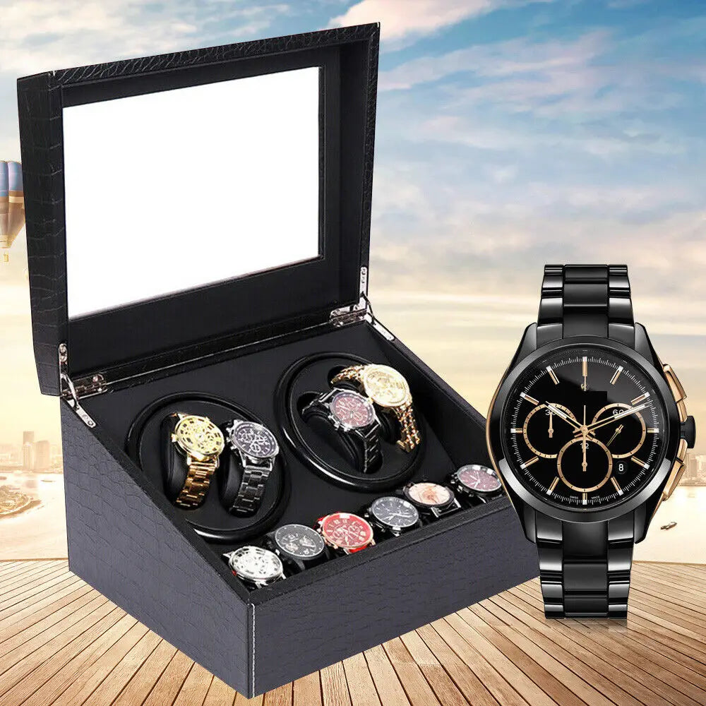 Black High Quality 4+6 Watch Winder Automatic Watch Display Box Luxury Storage Box