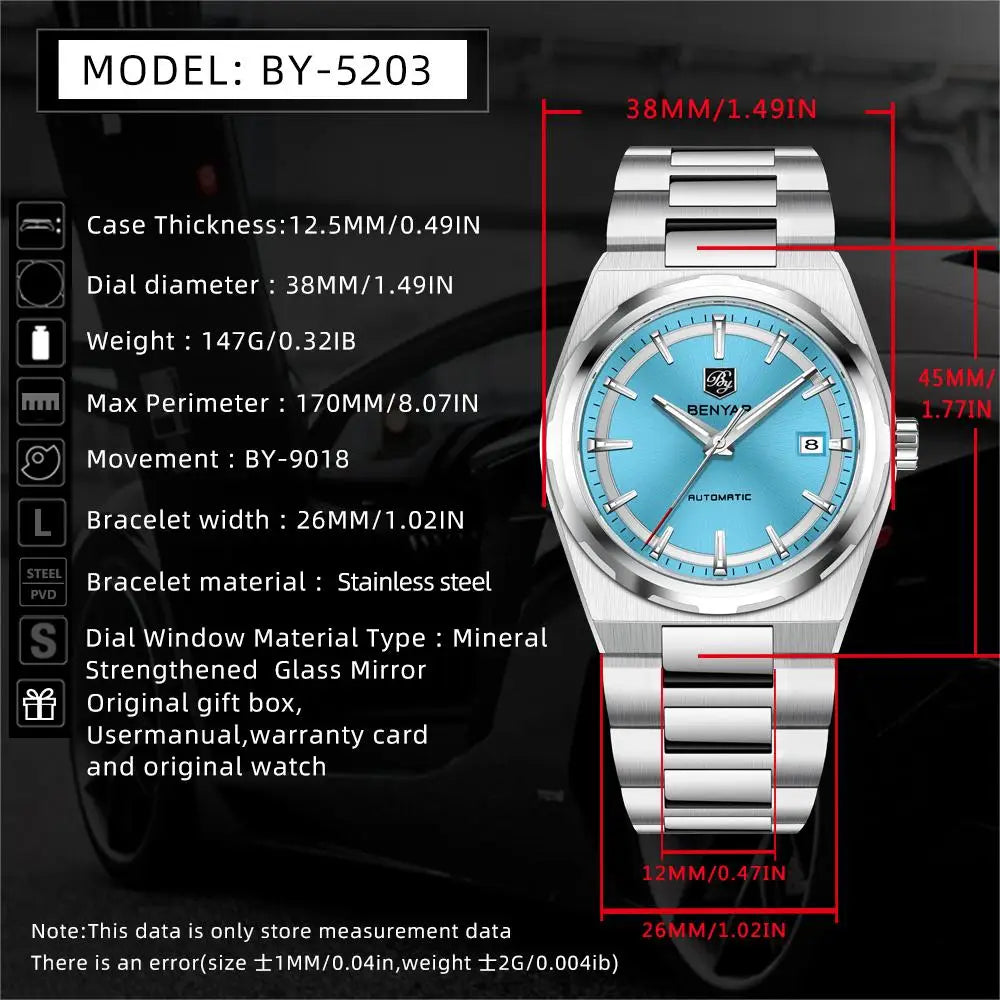 Watch Mechanical Wristwatch Stainless Steel Brand Watches Fashionable with Calendar Watch for Men BY5203