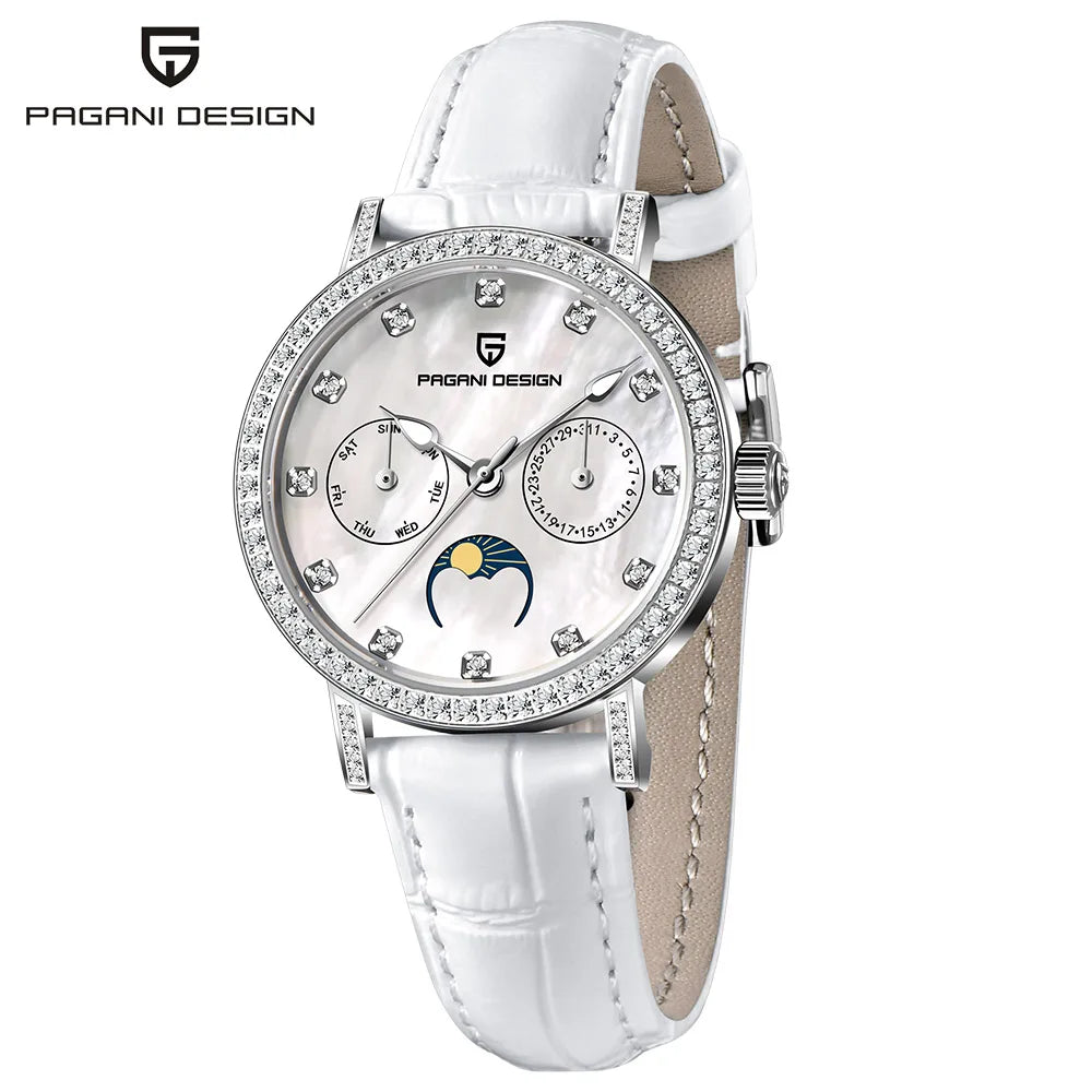 2024  New 33MM Fashion Multifunctional Women Quartz Watches 50M Waterproof Sapphire Glass Moonphase Watch for Women