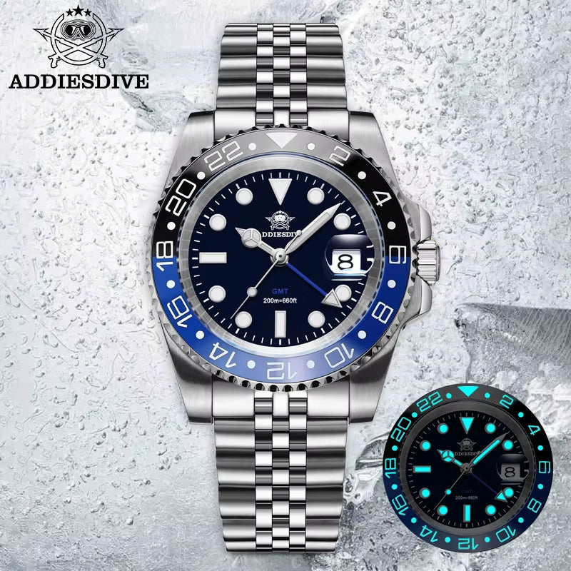 Watch Men GMT Quartz Watch 200M Waterproof Bidirectional Rotating Bezel Super Luminous Stainless Steel Wrist Watch