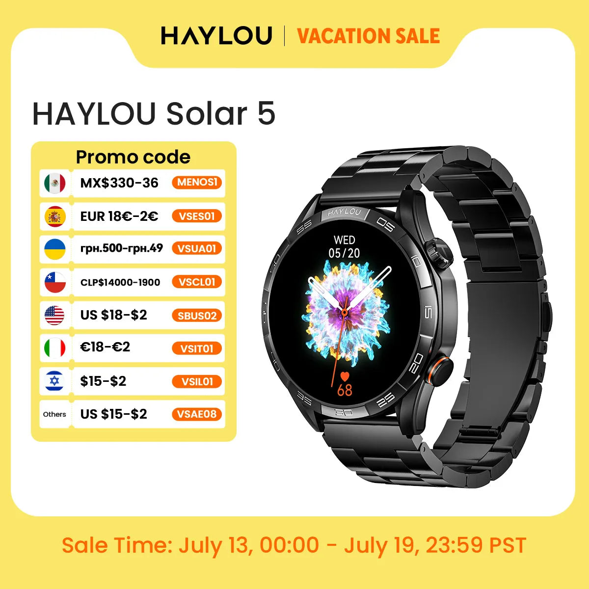 Solar 5 Voice Calling Smartwatch 1.58'' AMOLED Display 60Hz Smart Watch 24H Health Monitoring Sports Smartwatch for Men
