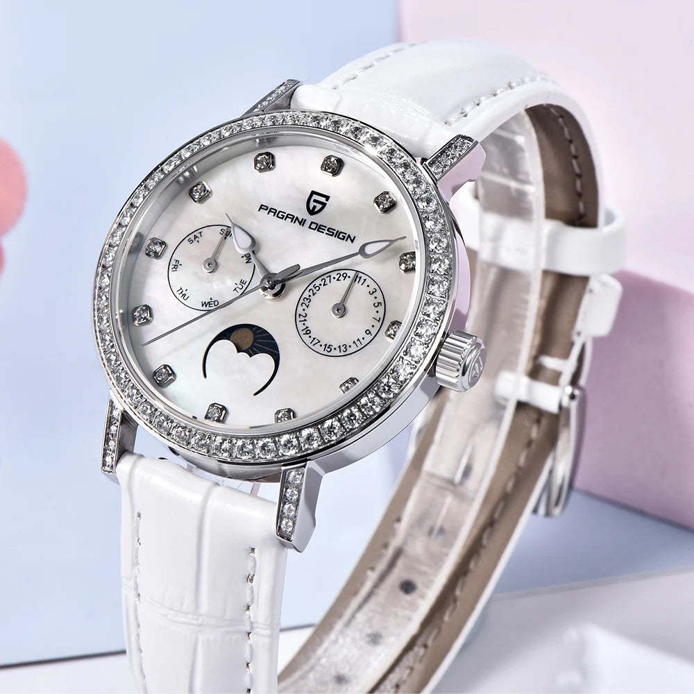 2024  New 33MM Fashion Multifunctional Women Quartz Watches 50M Waterproof Sapphire Glass Moonphase Watch for Women