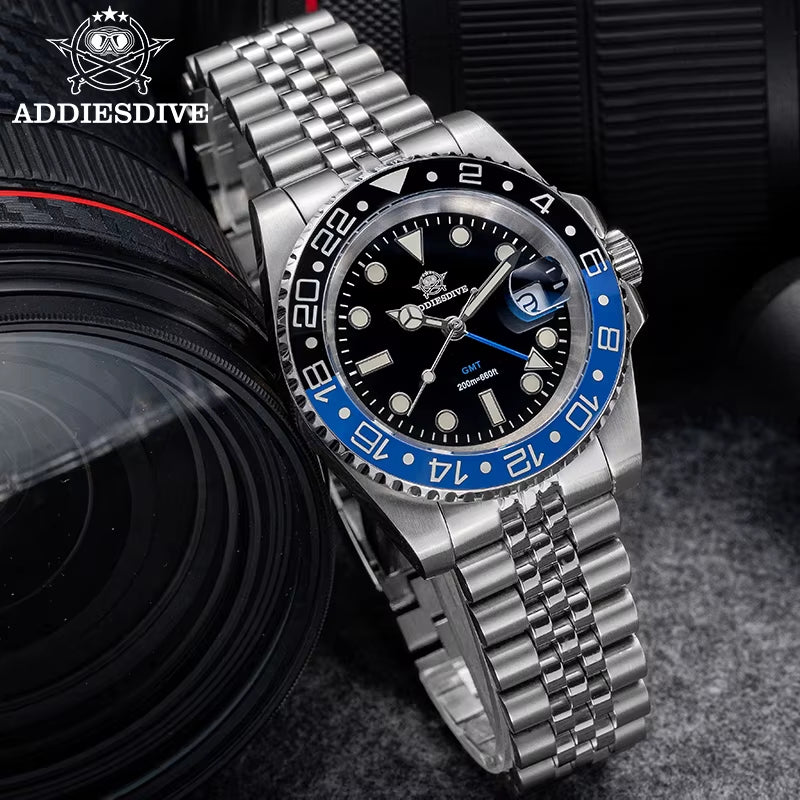 Watch Men GMT Quartz Watch 200M Waterproof Bidirectional Rotating Bezel Super Luminous Stainless Steel Wrist Watch