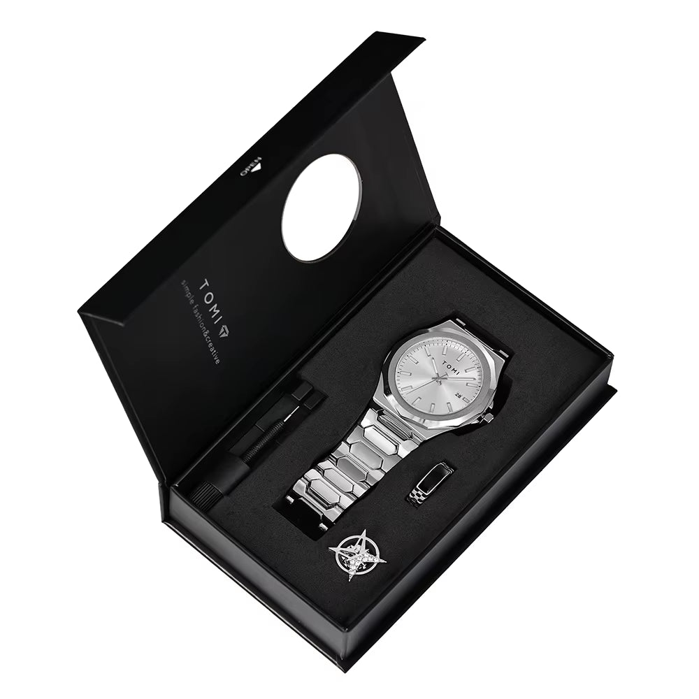 Luxury Business Men'S Watch Gift Box Set High Quality Rose Gold Case Simple and Versatile Quartz Watch Relogio Masculino