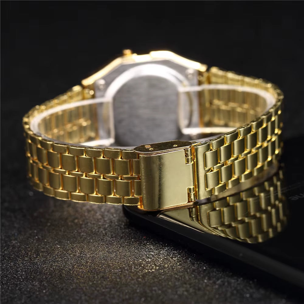 Luxury LED Digital Watch for Men Stainless Steel Men'S Electronic Wristwatch Simple Business Gold Sliver Mens Watch Reloj Hombre