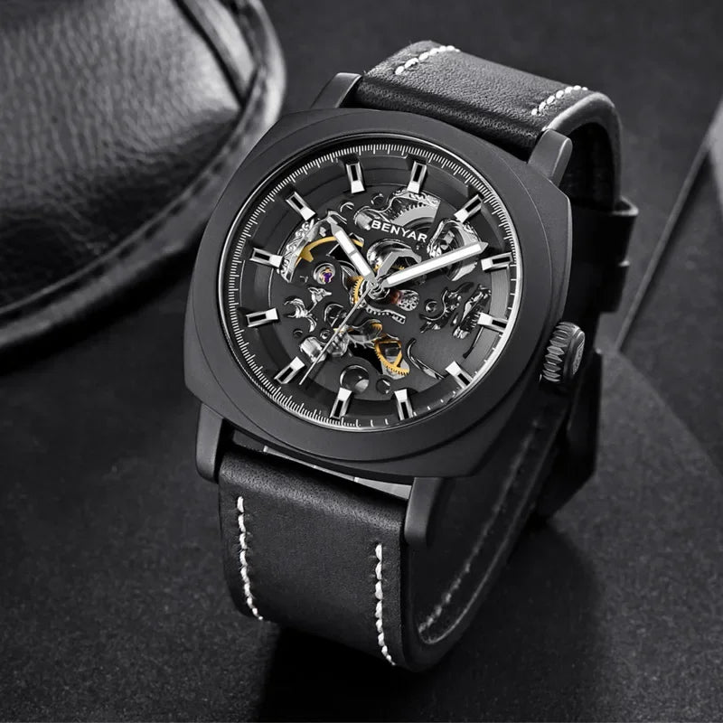 Watch for Men Luxury Skeleton Tourbillon Automatic Mechanical Mens Watch 30M Waterproof Leather Strap Sports Reloj Hombre