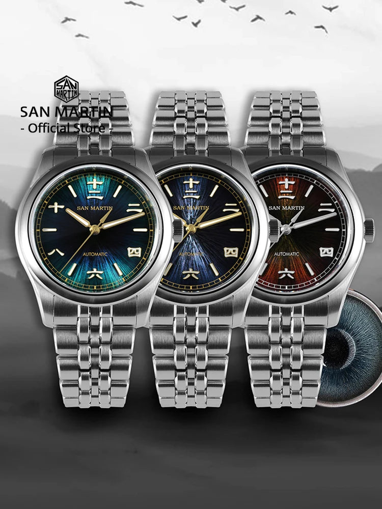 San Martin SN0144 — Head-Turning JianZhan Sunburst Dial, Genuine Miyota 90S5 Automatic, Sapphire AR Crystal