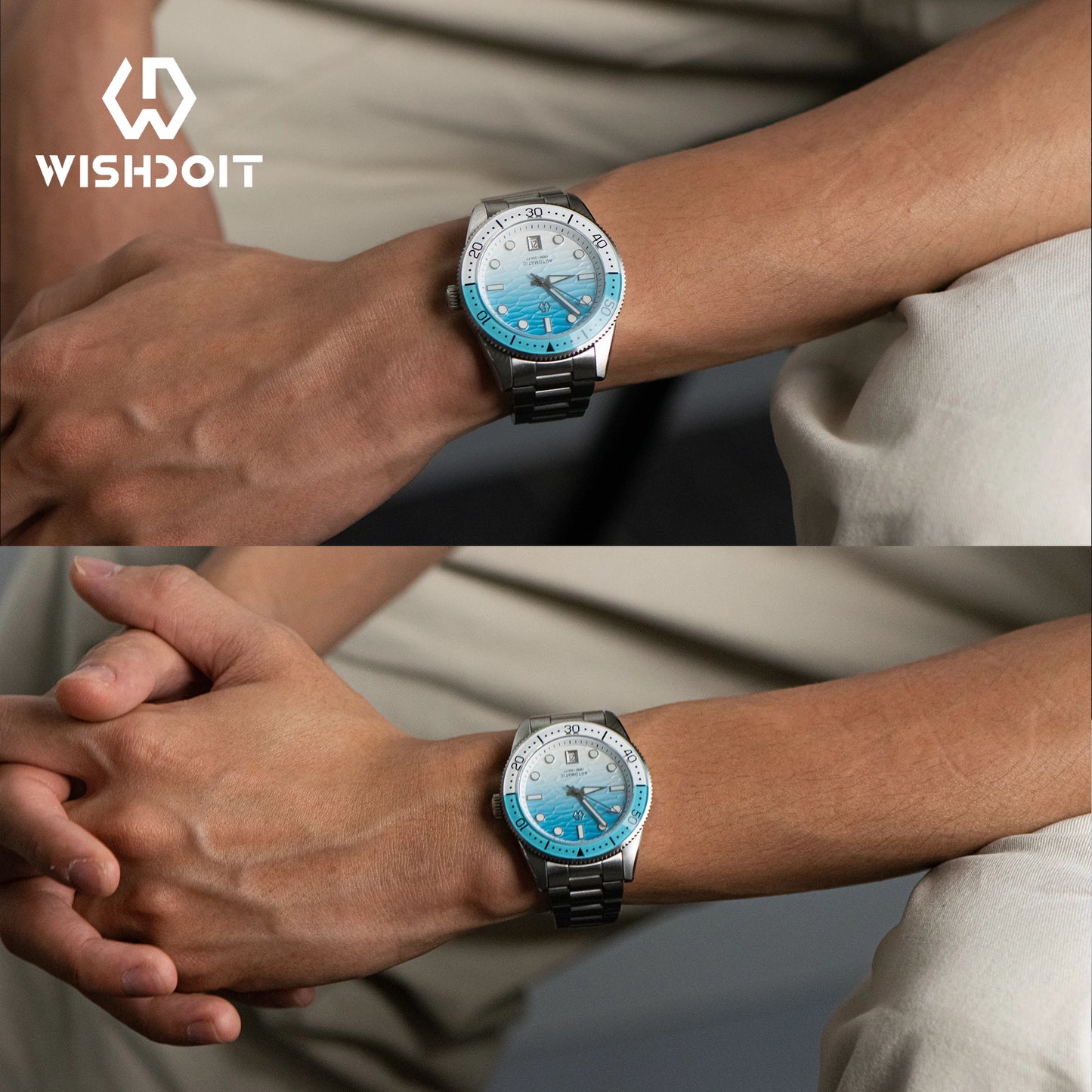 Striking Wishdoit 9012G — Automatic Diver Watch, Ripple Dial, Sapphire Crystal, 40mm Miyota