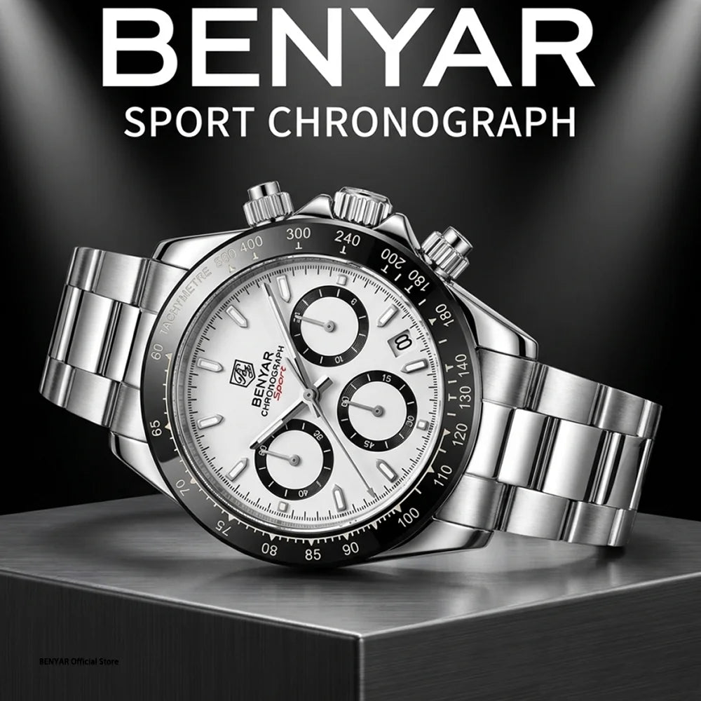 Serious Chronograph, Honest Price — BENYAR Quartz, Stainless Steel Bracelet [Colour Options]