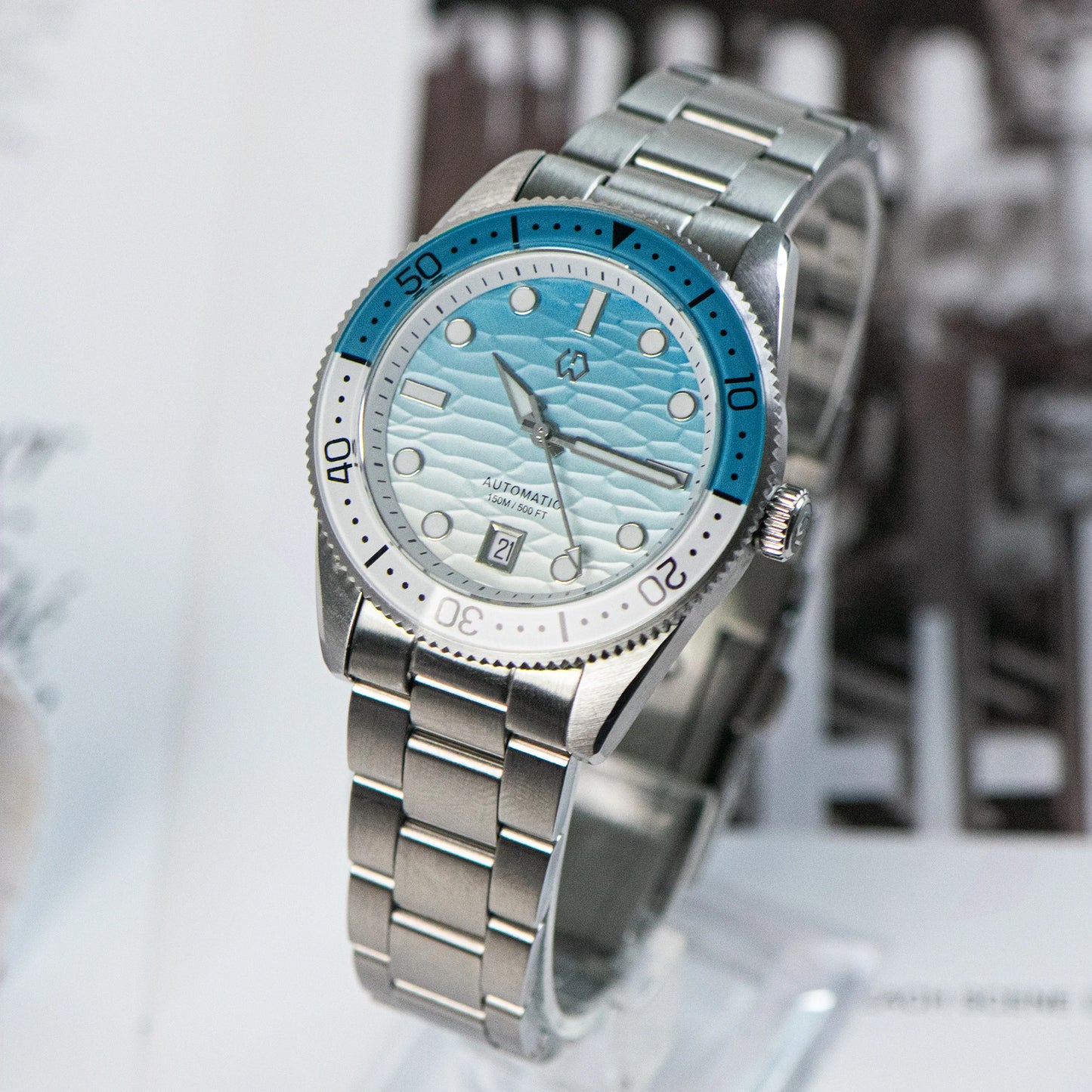 Striking Wishdoit 9012G — Automatic Diver Watch, Ripple Dial, Sapphire Crystal, 40mm Miyota