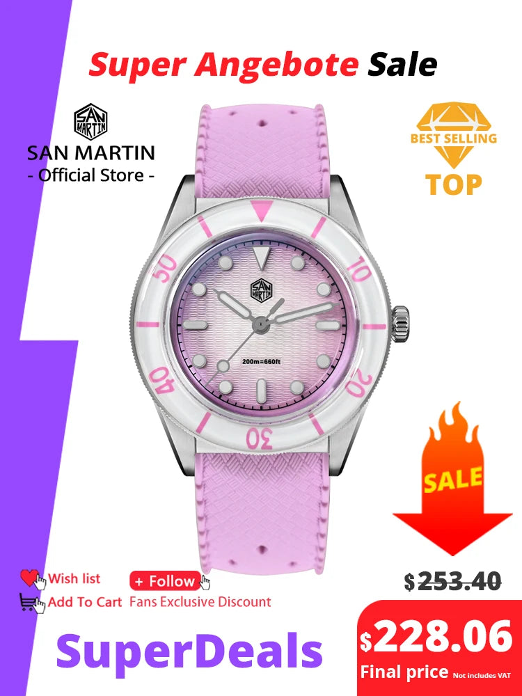 Refined Luxury, Perfected — San Martin SN0151 Ladies Guilloche MOP Watch, Swiss Ronda Movement, Sapphire, 200M