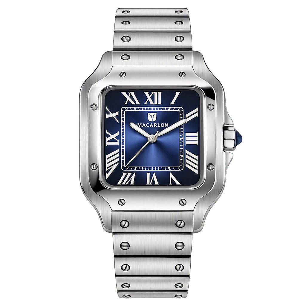 Classic Reimagined — MACARLON 1715 Square Automatic Fashion Watch, Sapphire Crystal, Stainless Steel