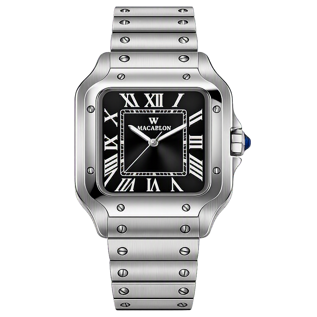 Classic Reimagined — MACARLON 1715 Square Automatic Fashion Watch, Sapphire Crystal, Stainless Steel